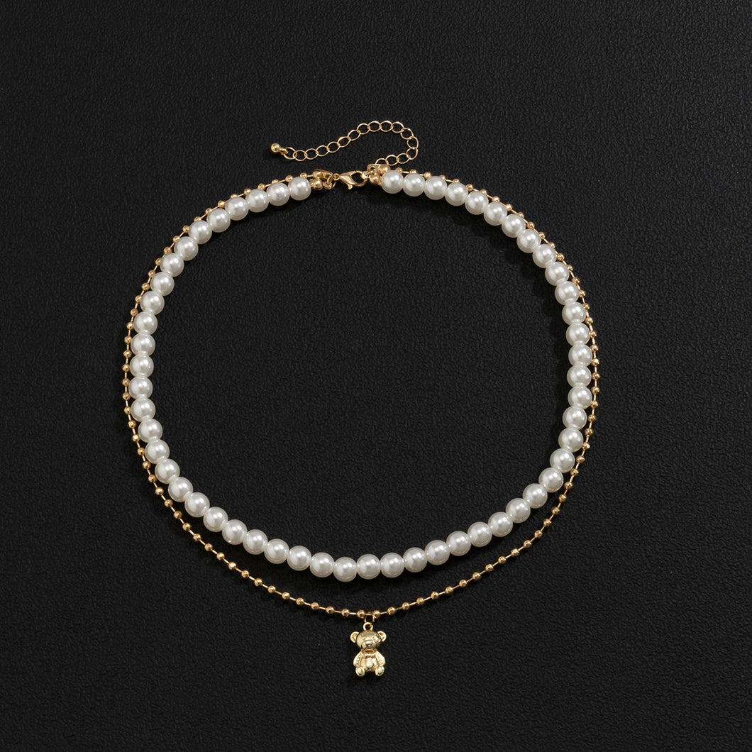 「完全受注販売」ユニセックスで使える！パール&ベアネックレス